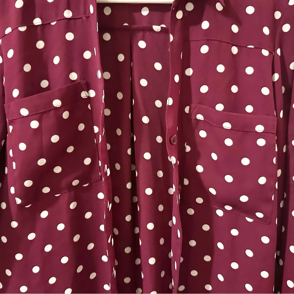 Express Burgundy Polka Dot Portofino Shirt - Picture 9 of 9